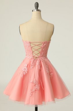 Blush Strapless Short Prom Dress with Appliques E202283478