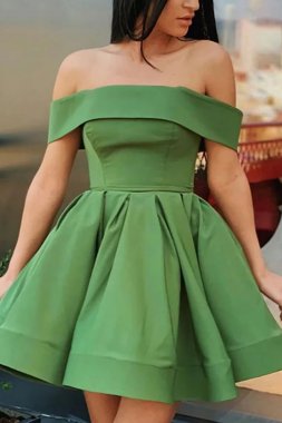 Green Off the Shoulder Simple A Line Homecoming Dress E202283470