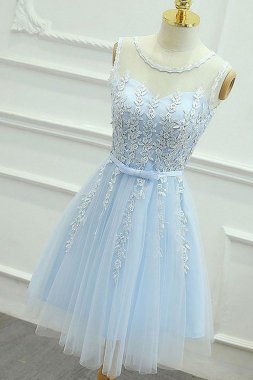 Blue Round Neck A Line Homecoming Dress E202283486