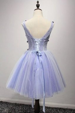 Purple V Neck A Line Homecoming Dress E202283485