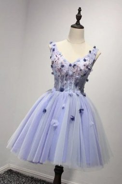 Purple V Neck A Line Homecoming Dress E202283485