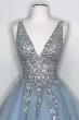 Blue V Neck Homecoming Dress With Beadings E202283467