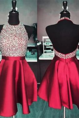 Royal Blue Beaded Backless Short Homecoming Dress E202283483