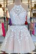 Yellow A Line Halter Backless Homecoming Dress E202283464