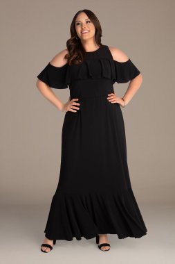 Floor-Length Cold Shoulder Plus Maxi Dress 11212202