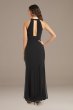 Mesh Overlay Halter Gown with Open Back 22023