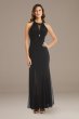 Mesh Overlay Halter Gown with Open Back 22023