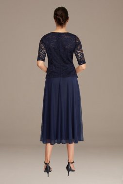 Lace and Mesh Midi Dress with Crystal Detail 28259