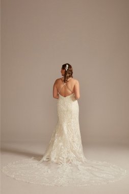 Beaded Applique Tulle Tall Plus Wedding Dress 4XL8CWG904