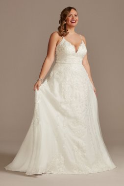 Lace Applique Tulle Tall Plus Wedding Dress 4XL8CWG905