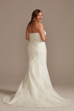 Shirred Tall Plus Lace Strapless Wedding Dress 4XL8CWG906