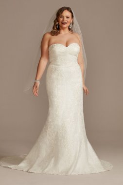 Shirred Tall Plus Lace Strapless Wedding Dress 4XL8CWG906