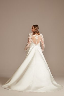 Long Sleeve Satin Tall Plus Applique Wedding Dress 4XL8CWG908