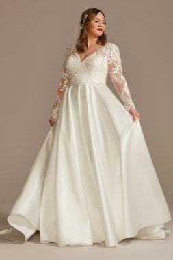 Long Sleeve Satin Tall Plus Applique Wedding Dress 4XL8CWG908