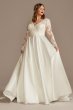 Long Sleeve Satin Tall Plus Applique Wedding Dress 4XL8CWG908
