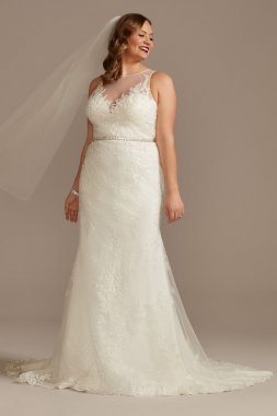 Buttoned Illusion Back Tall Plus Wedding Dress 4XL8CWG909
