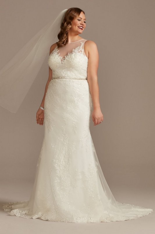 Buttoned Illusion Back Tall Plus Wedding Dress 4XL8CWG909