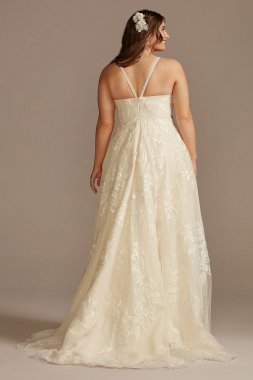 V-Back Spaghetti Strap Tall Plus Wedding Dress 4XL8MS251248