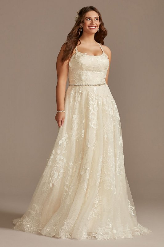 V-Back Spaghetti Strap Tall Plus Wedding Dress 4XL8MS251248