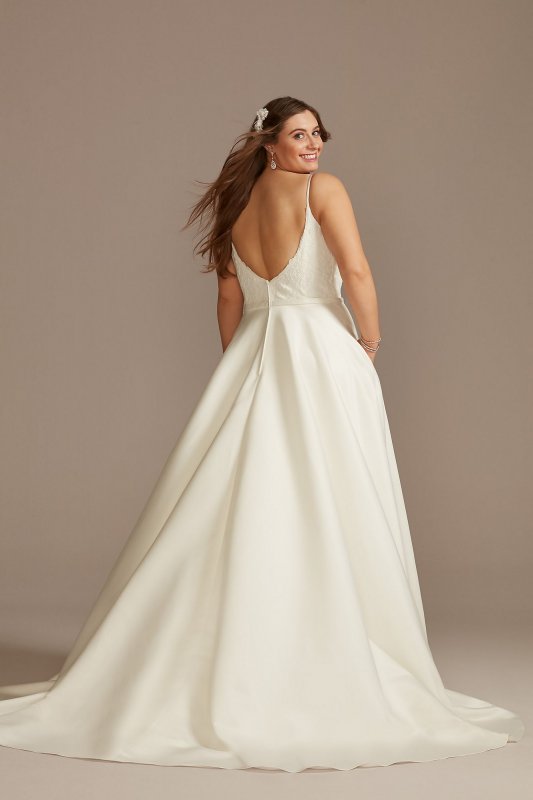 Scalloped Lace Satin Tall Plus Size Wedding Dress 4XL9WG4034