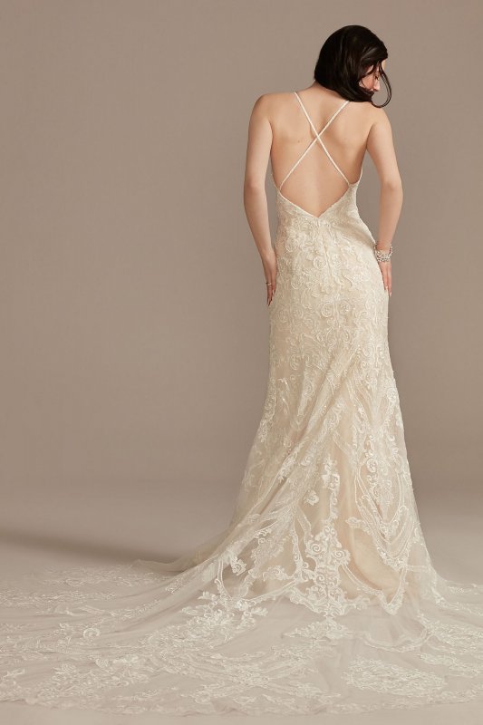 Beaded Applique Tulle Tall Sheath Wedding Dress 4XLCWG904