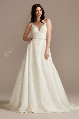 Lace Applique Tulle Tall Strappy Wedding Dress 4XLCWG905