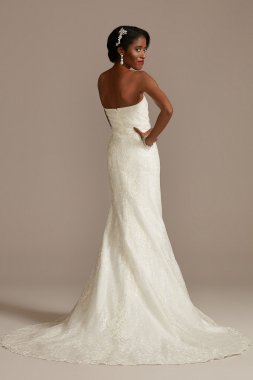 Shirred Floral Lace Tall Strapless Wedding Dress 4XLCWG906