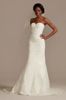 Shirred Floral Lace Tall Strapless Wedding Dress 4XLCWG906