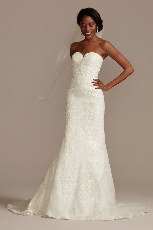 Shirred Floral Lace Tall Strapless Wedding Dress 4XLCWG906