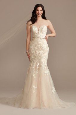 Lace Applique Mermaid Strapless Tall Wedding Dress 4XLCWG912