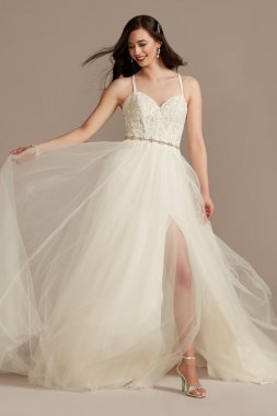 Sheer Boned Bodice Tulle Tall Wedding Dress 4XLWG4036