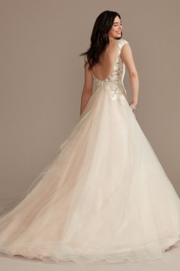 Appliqued Cap Sleeve Tulle Tall Wedding Dress 4XLWG4037