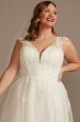 Plunging Cap Sleeve Plus Size Tulle Wedding Dress 8CWG901