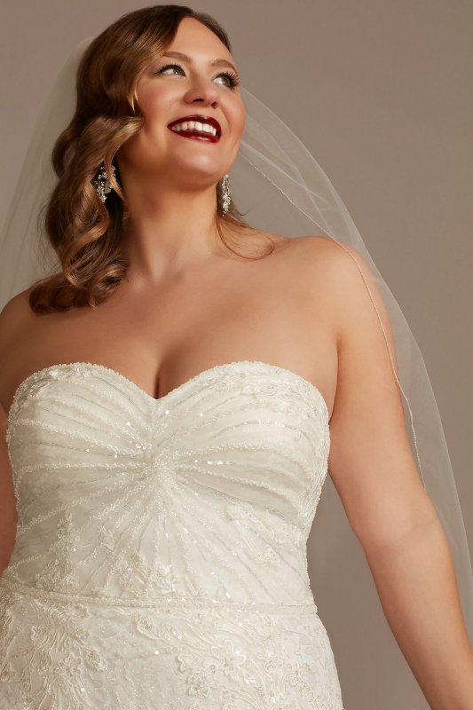 Shirred Plus Size Lace Strapless Wedding Dress 8CWG906