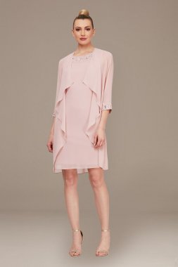 Short Chiffon Jacket Dress with Beaded Neckline 9170367