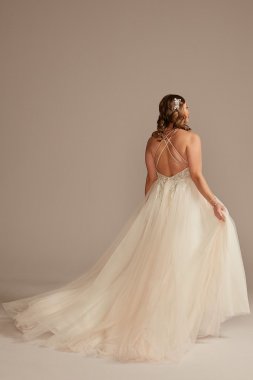 Beaded Applique Plunge Plus Size Wedding Dress 9SWG914