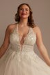 Beaded Applique Plunge Plus Size Wedding Dress 9SWG914