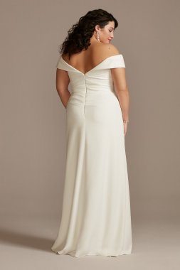 Plus Crepe Off-the-Shoulder Sheath Wedding Dress 9WG4033