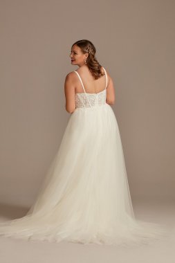 Sheer Boned Bodice Tulle Plus Size Wedding Dress 9WG4036