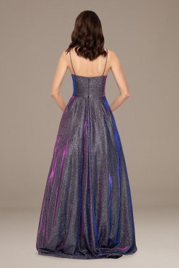 Iridescent Glitter Ball Gown with Spaghetti Straps A22793