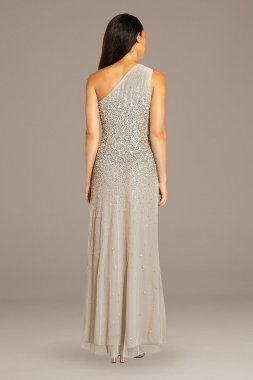 Mesh One-Shoulder Gown with Scattered Sequins AP1E208309