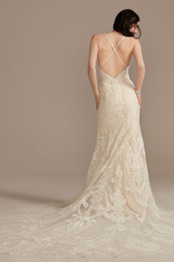 Strappy Beaded Applique Tulle Sheath Wedding Dress CWG904