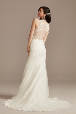 Buttoned Illusion Back Wedding Dress with Applique CWG909