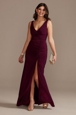 Ruched Jersey V-Neck Tank Sheath Dress D21NY010