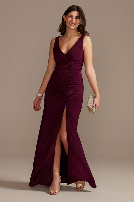 Ruched Jersey V-Neck Tank Sheath Dress D21NY010