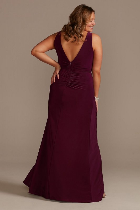 Ruched Jersey V-Neck Tank Plus Size Sheath Dress D21NY010W