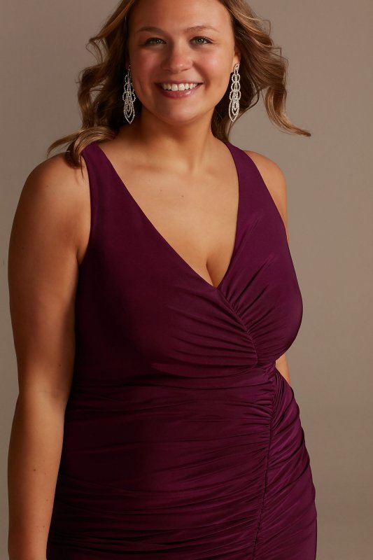 Ruched Jersey V-Neck Tank Plus Size Sheath Dress D21NY010W