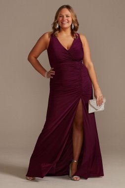 Ruched Jersey V-Neck Tank Plus Size Sheath Dress D21NY010W