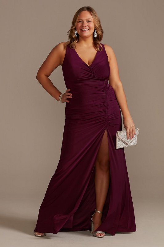Ruched Jersey V-Neck Tank Plus Size Sheath Dress D21NY010W