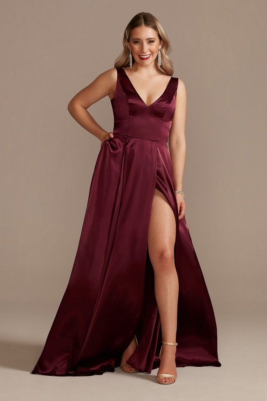 Charmeuse Tank V-Neck Bridesmaid Dress with Slit GS290020